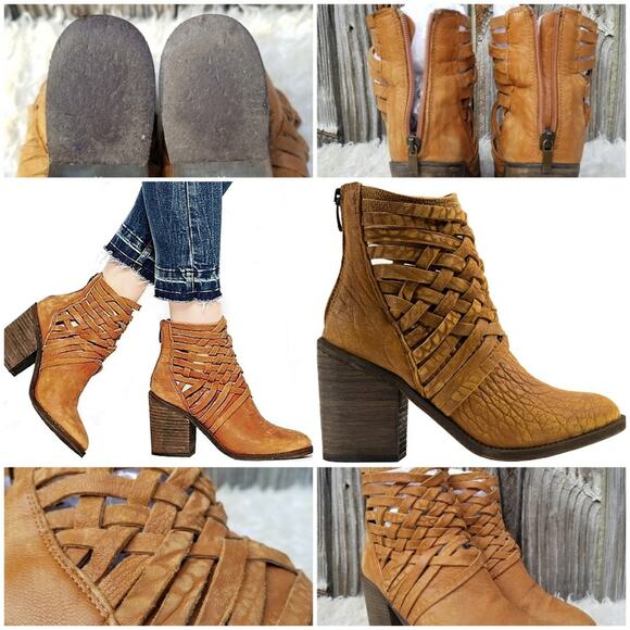 Strappy Western Bootie Free People Carerra Size EU 41 US 11 Tan Leather Woven - Picture 13 of 16